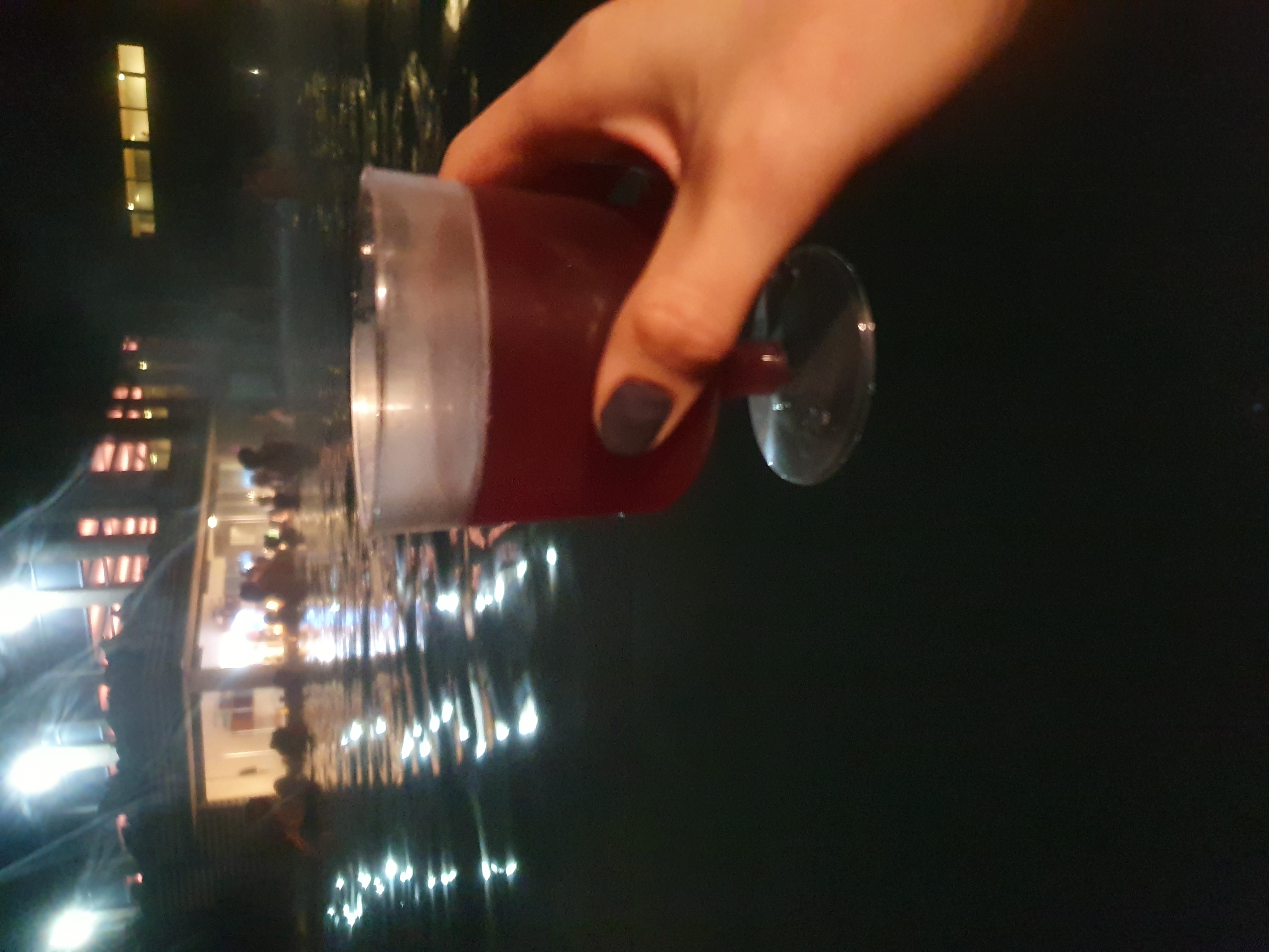 picture of a glass of wine in the lagoon with people in the background